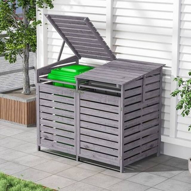 NESTLUNE Double Wheelie Bin Storage Store Shed For Recycling Hideaway in Grey - Size: 100 cm x 15 cm - image 1