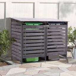 NESTLUNE Double Wheelie Bin Storage Store Shed For Recycling Hideaway in Grey - Size: 100 cm x 15 cm - thumbnail 4