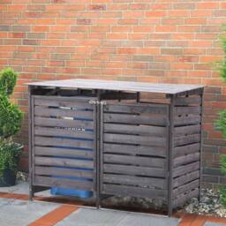 NESTLUNE Double Wheelie Bin Storage Store Shed For Recycling Hideaway in Grey - Size: 100 cm x 15 cm - thumbnail 3