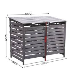 NESTLUNE Double Wheelie Bin Storage Store Shed For Recycling Hideaway in Grey - Size: 100 cm x 15 cm - thumbnail 2