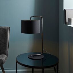 Loops 2 PACK Satin Black Table Lamp - 23cm Fabric Cylinder Shade - Bedroom Desk Light - thumbnail 3