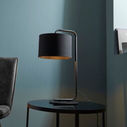Loops 2 PACK Satin Black Table Lamp - 23cm Fabric Cylinder Shade - Bedroom Desk Light - thumbnail 4