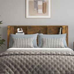 Berkfield Home Headboard Cabinet Smoked Oak 180x18.5x104.5 cm in Brown - thumbnail 3