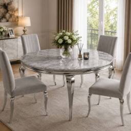 Stratus Interiors Louis Premium Marble Dining Table with Contemporary Curved Legs in Light Grey - Size: 100 cm x 100 cm - thumbnail 1