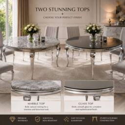 Stratus Interiors Louis Premium Marble Dining Table with Contemporary Curved Legs in Light Grey - Size: 100 cm x 100 cm - thumbnail 4