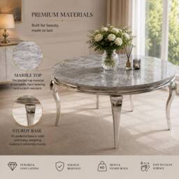 Stratus Interiors Louis Premium Marble Dining Table with Contemporary Curved Legs in Light Grey - Size: 100 cm x 100 cm - thumbnail 2