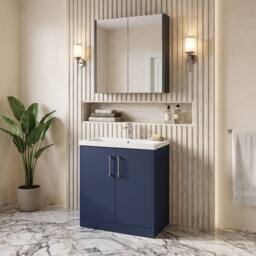 Balterley Winshill Contemporary 2 Door Vanity Basin Unit, Dark Blue, 800mm in Blue - thumbnail 3