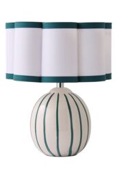 ValueLights Rohan Teal Stripe Ceramic Sphere Table Lamp with Teal Trim Shade in Green - thumbnail 6