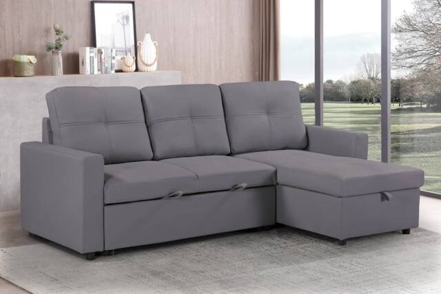 LUXURY LIFE Newhaven Leather 3 Seater Sofa Bed with Reversible Chaise in Grey - image 1