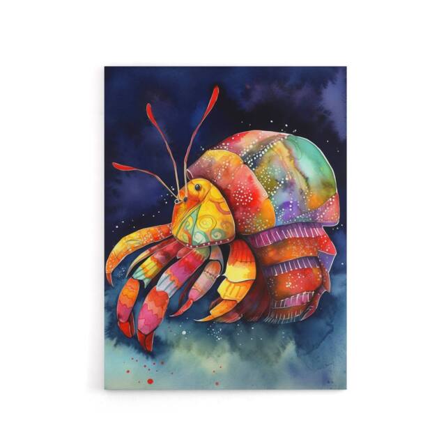 "Artery8 Hermit Crab Colourful Folk Art Canvas Wall Art Print - Size: W18"" x H24""" - image 1