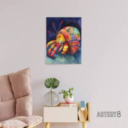 "Artery8 Hermit Crab Colourful Folk Art Canvas Wall Art Print - Size: W18"" x H24""" - thumbnail 3