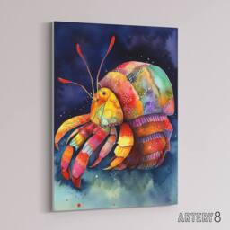 "Artery8 Hermit Crab Colourful Folk Art Canvas Wall Art Print - Size: W18"" x H24""" - thumbnail 2