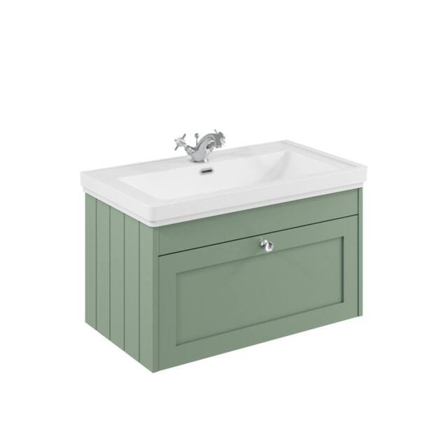 Balterley 800mm Wall Hung 1 Drawer Unit & Classic Basin 1 Tap Hole - Satin Green