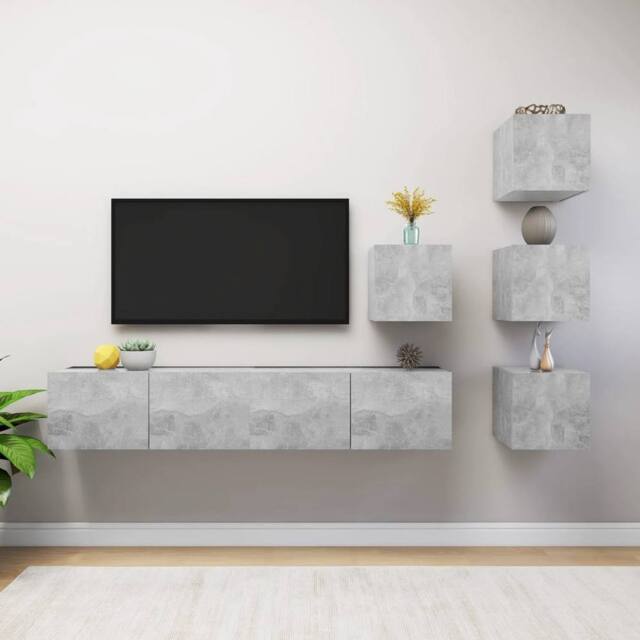 Berkfield Home 6 Piece TV Cabinet Set Concrete Grey Engineered Wood - image 1