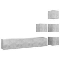 Berkfield Home 6 Piece TV Cabinet Set Concrete Grey Engineered Wood - thumbnail 2