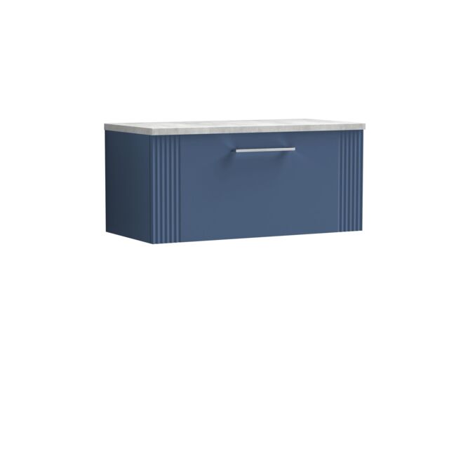 Balterley 1 Drawer Wall Hung Vanity Unit Grey Laminate Worktop, Blue 800mm - image 1