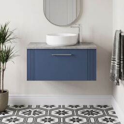 Balterley 1 Drawer Wall Hung Vanity Unit Grey Laminate Worktop, Blue 800mm - thumbnail 8