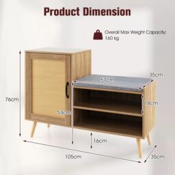 Costway Rattan Shoe Cabinet 2-in-1 Shoe Storage Bench Shoe Rack Cabinet in Natural - thumbnail 2