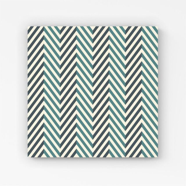 "Warren Reed - Designer Geometric Herringbone Chevron Blues Canvas in Green - Size: W16"" x H16""" - image 1