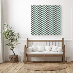 "Warren Reed - Designer Geometric Herringbone Chevron Blues Canvas in Green - Size: W16"" x H16""" - thumbnail 3