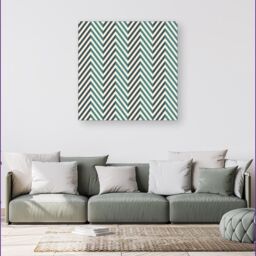 "Warren Reed - Designer Geometric Herringbone Chevron Blues Canvas in Green - Size: W16"" x H16""" - thumbnail 4