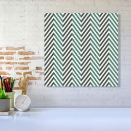 "Warren Reed - Designer Geometric Herringbone Chevron Blues Canvas in Green - Size: W16"" x H16""" - thumbnail 2