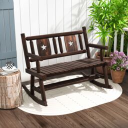Costway Patio Rocking Bench Carbonized Wood Double Rocker Lovesear w/ Ergonomic Seat in Brown - thumbnail 4