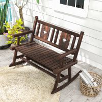 Costway Patio Rocking Bench Carbonized Wood Double Rocker Lovesear w/ Ergonomic Seat in Brown - thumbnail 2