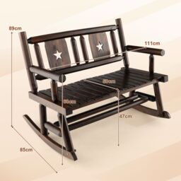 Costway Patio Rocking Bench Carbonized Wood Double Rocker Lovesear w/ Ergonomic Seat in Brown - thumbnail 3