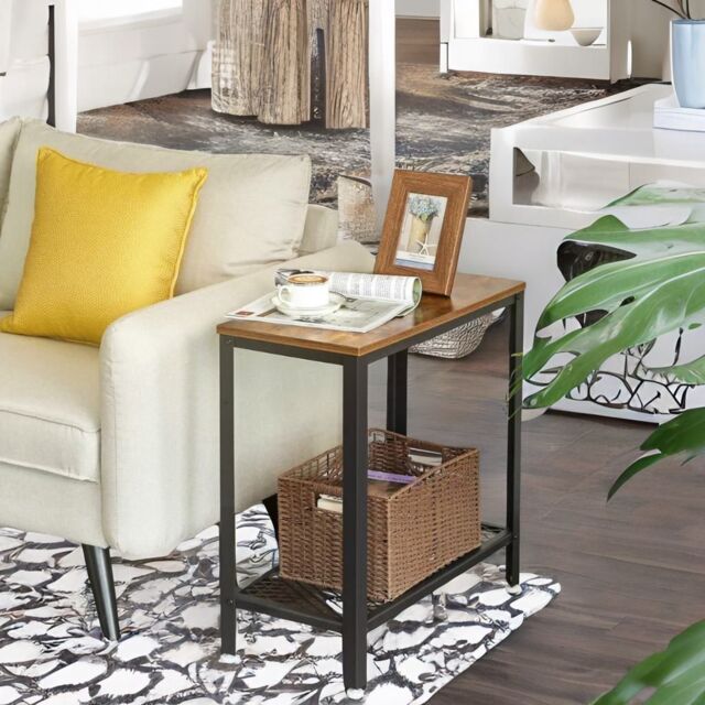 Rafaelo Mobilia 2 Tier Industrial Side End Table With Mesh Shelf in Brown - image 1