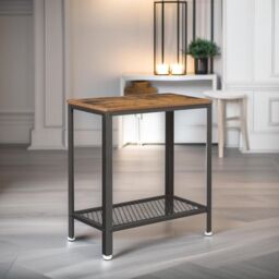 Rafaelo Mobilia 2 Tier Industrial Side End Table With Mesh Shelf in Brown - thumbnail 3