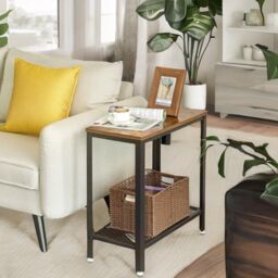 Rafaelo Mobilia 2 Tier Industrial Side End Table With Mesh Shelf in Brown - thumbnail 2