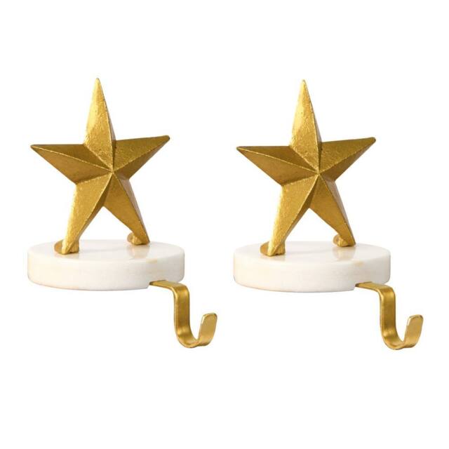 Dibor Set of 2 Marble & Gold Star Stocking Hook Christmas Stocking Holder - Size: 2 Pack - image 1