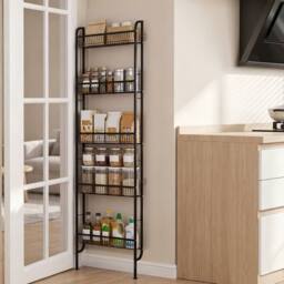 Levede Behind Door Storage Rack, Narrow 5-Tier Bathroom Shelves, Steel, Black - thumbnail 2