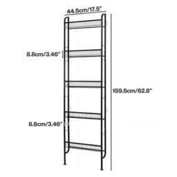 Levede Behind Door Storage Rack, Narrow 5-Tier Bathroom Shelves, Steel, Black - thumbnail 4