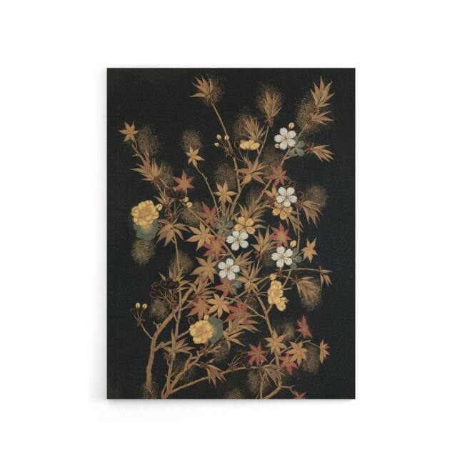 "Artery8 Japanese Autumn Flowers G A Audsley Vintage Canvas Wall Art in Black - Size: W18"" x H24""" - image 1