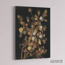 "Artery8 Japanese Autumn Flowers G A Audsley Vintage Canvas Wall Art in Black - Size: W18"" x H24""" - thumbnail 2