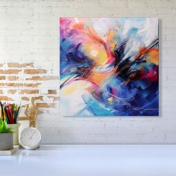 "Warren Reed - Designer Serene Explosion: Calm Amidst Colours Canvas - Size: W16"" x H16""" - thumbnail 1