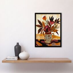 "Artery8 Rustic Autumnal Flower Bouquet in Vase Painting Framed Art Print in Beige - Size: W12"" x H16""" - thumbnail 4