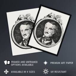 "Artery8 Edgar Allan Poe Portrait Manet Vintage Wall Art Print Poster in White - Size: W24"" x H32""" - thumbnail 2