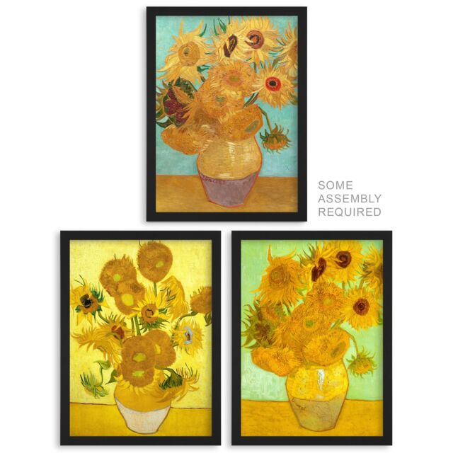 Artery8 A4 Wall Art & Frame Set of 3 Vincent Van Gogh Sunflowers Collection - image 1