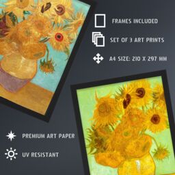 Artery8 A4 Wall Art & Frame Set of 3 Vincent Van Gogh Sunflowers Collection - thumbnail 3