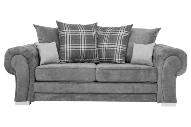 Furniture 786 Verona Sactter Back 3 Seater Sofa Chenille Fabric in Grey - image 1