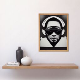 "Artery8 Wall Art Print Hip Hop Black Artist Music DJ Monochrome Music Musician Art Framed in Light Oak - Size: W12"" x H16""" - thumbnail 2