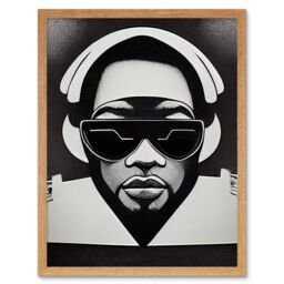 "Artery8 Wall Art Print Hip Hop Black Artist Music DJ Monochrome Music Musician Art Framed in Light Oak - Size: W12"" x H16""" - thumbnail 1