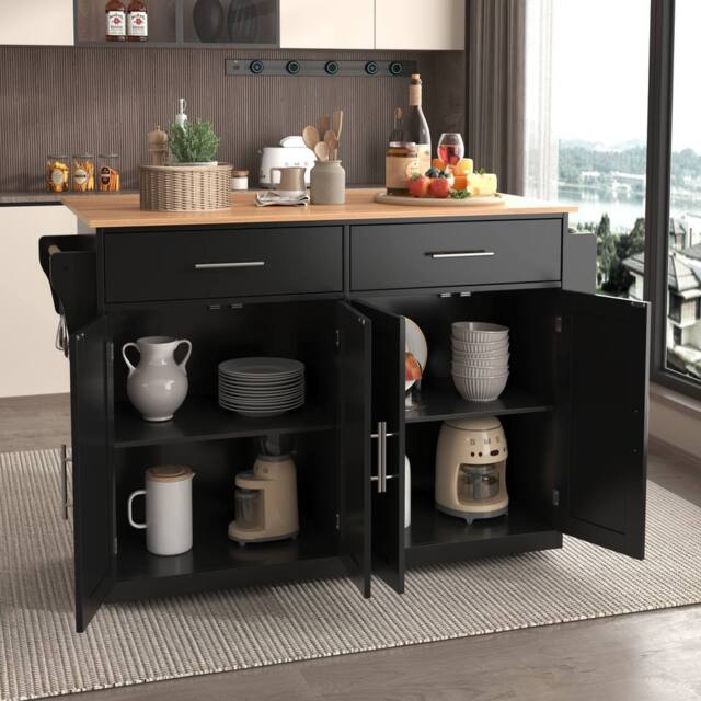 Merax Kitchen Island Trolley with Folding Tabletop Changeable Wheels & Feet in Black - image 1