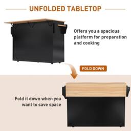 Merax Kitchen Island Trolley with Folding Tabletop Changeable Wheels & Feet in Black - thumbnail 8