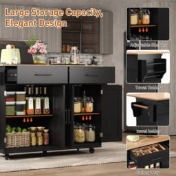 Merax Kitchen Island Trolley with Folding Tabletop Changeable Wheels & Feet in Black - thumbnail 6