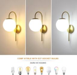 COMELY Indoor Wall Lights, Vintage Gold Wall Lights with Glass Lampshade, 15 cm - thumbnail 4
