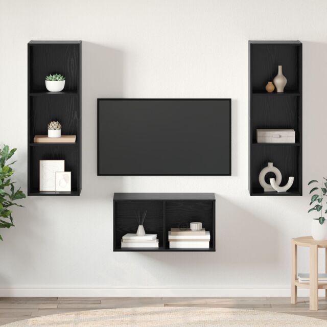 Berkfield Home TV Cabinet Set Black oak 37 x 37 x 107 cm Engineered wood - image 1